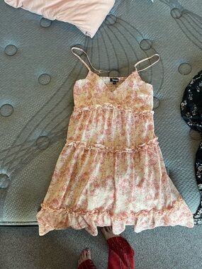 Trixxi Cream and Pink Floral Ruffle Tiered Sundress